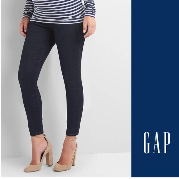 GAP Maternity Jeans True Skinny Womens 6 Rinsed Dark Wash Full Panel Stretch EUC - Picture 1 of 8